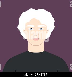 Albino-Mann mit gelocktem Haarportrait. Avatar eines jungen Mannes mit Albinismus. Genetische Seltenheit. Vektorillustration Stock Vektor