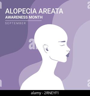 Poster zum Thema Alopezie-Sensibilisierung. Frau mit Glatzkopf-Silhouette. Vektorillustration Stock Vektor