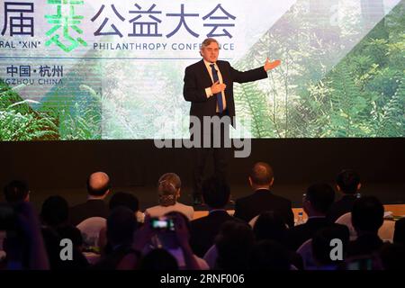 (160709) -- HANGZHOU, 9. Juli 2016 -- der ehemalige britische Premierminister Gordon Brown spricht während der ersten XIN Philanthropy Conference in Hangzhou, Hauptstadt der ostchinesischen Provinz Zhejiang, 9. Juli 2016. ) (wyo) CHINA-HANGZHOU-PHILANTHROPIE-KONFERENZ (CN) WangxDingchang PUBLICATIONxNOTxINxCHN 160709 Hangzhou 9. Juli 2016 der ehemalige britische Premierminister Gordon Brown spricht während der Eröffnungskonferenz Xin Philanthropy Conference in Hangzhou, Hauptstadt von Ostchina, Provinz Zhejiang, 9. Juli 2016 wyo China Hangzhou Philanthropy Conference CN WangxDCHINxCHINXIang Stockfoto