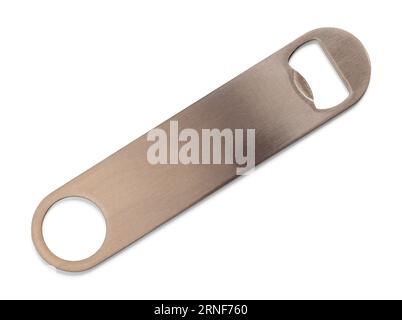 Flaschenöffner aus Metall, Ausschnitt auf weiß. Stockfoto