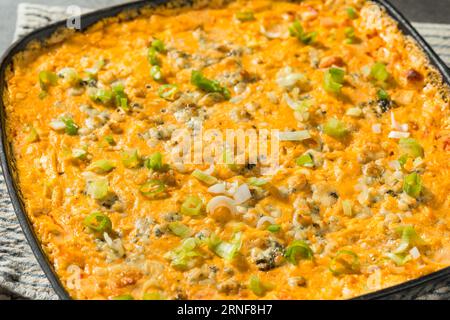 Hausgemachte warme Buffalo Chicken Dip mit Käse und Chips Stockfoto