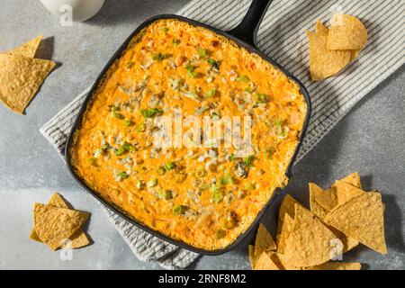 Hausgemachte warme Buffalo Chicken Dip mit Käse und Chips Stockfoto