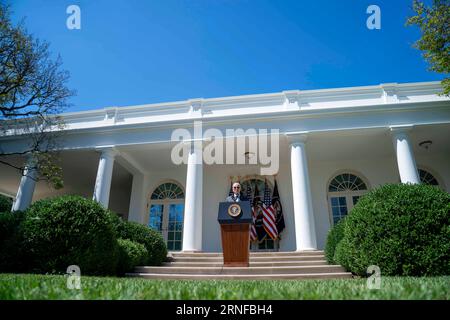 Washington, Usa. September 2023. Präsident Joe Biden spricht am Freitag, den 1. September 2023, über den August Jobs Report im Rose Garden im Weißen Haus in Washington, DC. Foto von Bonnie Cash/UPI Credit: UPI/Alamy Live News Stockfoto