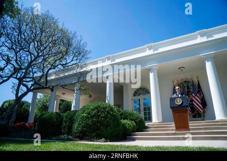 Washington, Usa. September 2023. Präsident Joe Biden spricht am Freitag, den 1. September 2023, über den August Jobs Report im Rose Garden im Weißen Haus in Washington, DC. Foto von Bonnie Cash/UPI Credit: UPI/Alamy Live News Stockfoto