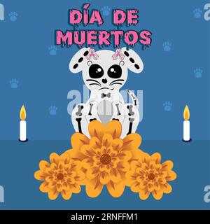 Niedlicher Hundeskelett-Zeichentrick Dia de Muertos Vektor Stock Vektor