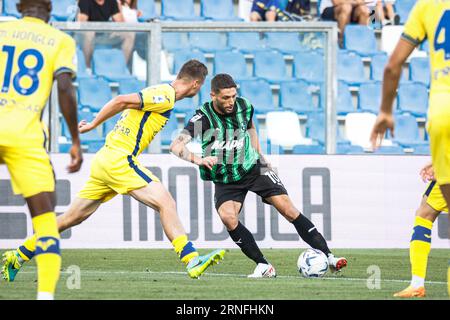 Reggio Emilia, Italien. September 2023. Domenico Berardi (Sassuolo) während des Spiels US Sassuolo gegen Hellas Verona FC, italienische Fußballserie A in Reggio Emilia, Italien, 01. September 2023 Credit: Independent Photo Agency/Alamy Live News Stockfoto