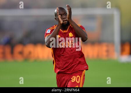 Rom, Italien. September 2023. Präsentation von Romelu Lukaku von AS Roma vor dem Fußballspiel der Serie A zwischen AS Roma und AC Mailand im Olimpico-Stadion in Rom (Italien), 1. September 2023. Quelle: Insidefoto di andrea staccioli/Alamy Live News Stockfoto