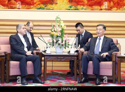 (160817) -- PEKING, 17. August 2016 -- der chinesische Vize-Ministerpräsident Wang Yang (R) trifft sich mit dem iranischen Wirtschafts- und Finanzminister Ali Tayyebnia in Peking, der Hauptstadt Chinas, am 17. August 2016. Tayyebnia nahm am Dienstag und Mittwoch an der 16. Sitzung des Gemischten Wirtschaftsausschusses China-Iran in Peking Teil. )(wyo) CHINA-BEIJING-WANG YANG-IRAN-MEETING (CN) YaoxDawei PUBLICATIONxNOTxINxCHN 160817 Peking 17. August 2016 der chinesische Vizepremierminister Wang Yang r trifft sich mit den iranischen Wirtschafts- und Finanzministern Ali in Peking Hauptstadt Chinas 17. August 2016 nahm an der 16. Sitzung der China IR Teil Stockfoto