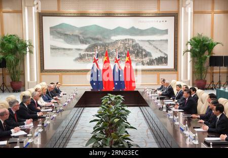 Der chinesische Präsident Xi Jinping trifft sich mit dem australischen Premierminister Malcolm Turnbull, der zum Gipfel der Gruppe der 20 (G20) in Hangzhou, der Hauptstadt der ostchinesischen Provinz Zhejiang, am 4. September 2016 anwesend ist. )(mcg) (G20-GIPFEL)CHINA-HANGZHOU-XI JINPING-AUSTRALIAN PM-MEETING (CN) DingxLin PUBLICATIONxNOTxINxCHN der chinesische Präsident Xi Jinping trifft sich mit dem australischen Premierminister Malcolm Turnbull, der an dem 20. G20-Gipfel in Hangzhou, Hauptstadt der Ostchina, im September 2016 mcg G20-Gipfel China, dem australischen Premierminister Xi Jinping, teilnehmen wird CN DingxLin PUBLICATIONXN Stockfoto