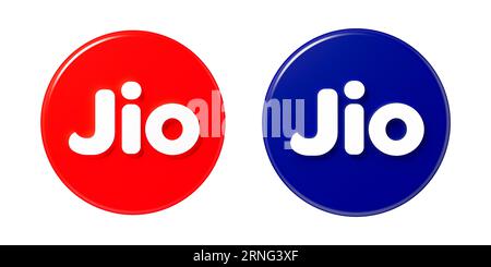 September 2023. Das Reliance Jio Infocomm Limited Logo, Jio, ist ein indischer Mobilfunkbetreiber. Logo 3D-Abbildung 2.jpg Stockfoto