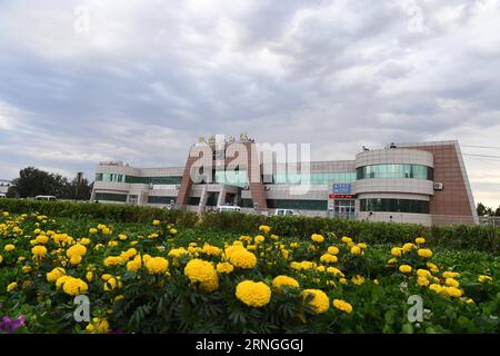 (160928) -- URUMQI, 28. September 2016 -- Ein Bahnhof am Alataw Pass in der autonomen Region Xinjiang Uygur im Nordwesten Chinas, 28. Juli 2016. Chinas westlichste autonome Region Xinjiang Uygur wird nach der Einführung des Seidenstraßenwirtschaftsgürtels besser mit der internationalen Gemeinschaft verbunden. Das Handelsvolumen am Alataw Pass, dem größten Landhafen der Region an der kasachischen Grenze, erreichte 2014 25 Millionen Tonnen, nach einem durchschnittlichen jährlichen Wachstum von 27 Prozent seit 1991. ) (Zkr) CHINA-XINJIANG-ALATAW PASS(CN) ZhuxXiang PUBLICATIONxNOTxINxCHN Urumqi September 28 2016 a R Stockfoto