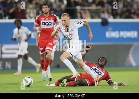 Leuven, Belgien. September 2023. Jon Thorsteinsson von OHL, dargestellt in Aktion während eines Fußballspiels zwischen OH Leuven und KV Kortrijk, Freitag, 01. September 2023 in Leuven, am 6/30. Tag der ersten Liga der Jupiler Pro League 2023-2024 der belgischen Meisterschaft. BELGA PHOTO BRUNO FAHY Credit: Belga News Agency/Alamy Live News Stockfoto