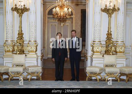 (161020) -- LUXEMBURG-STADT, 19. Oktober 2016 -- Großherzog Henri (R) trifft sich mit dem chinesischen Vize-Premier Ma Kai in Luxemburg-Stadt, Luxemburg, 19. Oktober 2016. )(gj) LUXEMBURG-MA KAI-GROSSHERZOG HENRI-TREFFEN YexPingfan PUBLICATIONxNOTxINxCHN Luxemburg-Stadt OKT 19 2016 Luxemburg S Großherzog Henri r trifft sich mit dem chinesischen Vize-Premier MA Kai in Luxemburg-Stadt Luxemburg OKT 19 2016 GJ Luxemburg MA Kai Großherzog Henri Treffen YexPingfan PUBLICATIONxNOTxINxCHN Stockfoto