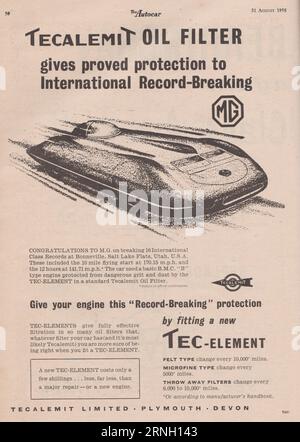 Tecalemit Limited, Plymouth – Werbung für Tecalemit Ölfilter. Stockfoto