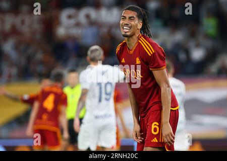 Chris Smalling von Roma reagiert während des italienischen Meisterschaftsspiels Serie A zwischen AS Roma und AC Mailand am 1. September 2023 im Stadio Olimpico in Rom, Italien Credit: Independent Photo Agency/Alamy Live News Stockfoto