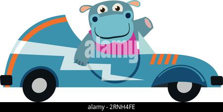 Lustiger Nilpferd-Reitwagen. Comic Baby Tier Stock Vektor