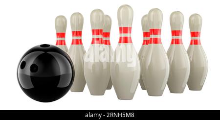 Set aus Bowling, 3D-Rendering isoliert auf weißem Hintergrund Stockfoto