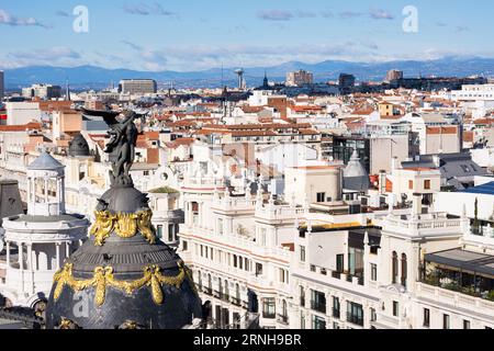 Madrid, Spanien. Januar 2016. Panoramablick auf die Stadt Madrid, Spanien vom Dach des Gebäudes Circulo de Bellas Artes. (Foto: Alberto Gardin/SOPA Images/SIPA USA) Credit: SIPA USA/Alamy Live News Stockfoto