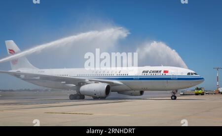 (161112) -- SYDNEY, 12. November 2016 -- ein Airbus 330-200-Flugzeug von Air China empfängt Wassersalut am Sydney Airport, Australien, 12. November 2016. Das Flugzeug landete am Samstag am Flughafen Sydney und markierte die erste direkte Route von Chengdu, der Hauptstadt der südwestchinesischen Provinz Sichuan, und den Beginn eines dreimal pro Woche verkehrenden Dienstes. )(gl) AUSTRALIEN-SYDNEY-CHENGDU-AIR CHINA-DIREKTFLUG ZhuxHongye PUBLICATIONxNOTxINxCHN Sydney Nov 12 2016 nach Airbus 330 200 Flugzeug der Luft China erhält Wassergrüße AM Sydney Airport Australien Nov 12 2016 das Flugzeug landete AM Sydney Airport AUF Satur Stockfoto