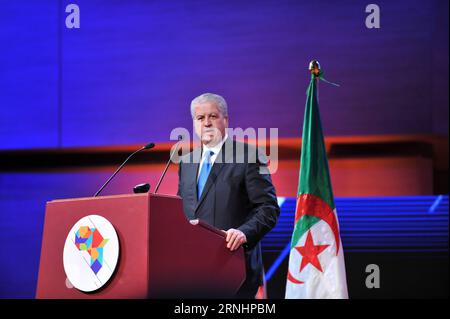 Der algerische Premierminister Abdelmalek Sellal spricht am 3. Dezember 2016 vor dem African Investment and Business Forum in Algier, der Hauptstadt Algeriens. Rund 40 afrikanische Länder nehmen am Afrikanischen Investitions- und Wirtschaftsforum Teil, das am Samstagabend in Algier seinen Auftakt gab. () XINHUA PUBLICATIONXNOTXINXCHN, FORUM FÜR INVESTITIONEN UND UNTERNEHMEN IN ALGERIEN-ALGIER-AFRIKA, ERÖFFNUNG DES XINHUA PUBLICATIONXNOTXINXCHN Stockfoto