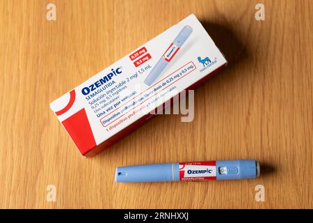 Die Injektion von Semaglutid mit dem Namen „ozempic“ in einen Pen ist ein Arzneimittel gegen Diabetes zur Verbesserung des Blutzuckers Stockfoto