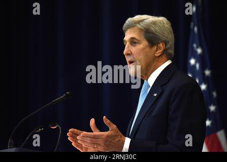 (161228) -- WASHINGTON, 28. Dezember 2016 -- US-Außenminister John Kerry hält am 28. Dezember 2016 eine Rede zum Frieden im Nahen Osten im US-Außenministerium in Washington D.C., USA. US-Außenminister John Kerry sagte am Mittwoch, dass nur eine Zweistaatenlösung einen gerechten und dauerhaften Frieden zwischen Israelis und Palästinensern erreichen kann. US-WASHINGTON D.C.-JOHN KERRY-ISRAELISCH-PALÄSTINENSISCHER FRIEDEN-ZWEI-STAATEN-LÖSUNG-NUR-WEG YinxBogu PUBLICATIONxNOTxINxCHN Washington DEC 28 2016 US-Außenminister John Kerry hält Bemerkungen ZUM Frieden im Nahen Osten im US-Außenministerium in was Stockfoto