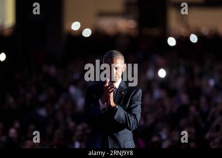 US-Präsident Barack Obama reagiert, als er am 10. Januar 2017 seine Abschiedsrede in Chicago, Illinois, USA, hält. )(zf) US-PRÄSIDENT-CHICAGO-BARACK OBAMA-ABSCHIEDSREDE ShenxTing PUBLICATIONxNOTxINxCHN US-Präsident Barack Obama reagiert auf seine Abschiedsrede in Chicago Illinois Vereinigte Staaten von Amerika AM 10. Januar 2017 ZF US-Präsident Barack Obama Abschiedsrede ShenxTing PUBLICATIONxNOTxINxCHN Stockfoto