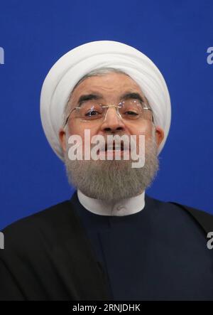 THERAN, 17. Januar 2017 -- iranischer Präsident Hassan Rouhani spricht während einer Pressekonferenz in Teheran, Iran, am 17. Januar 2017. Rouhani sagte, der Iran werde eine Überprüfung seines internationalen Atomabkommens nicht akzeptieren, wie die lokalen Medien am Mittwoch berichteten. Das internationale Nuklearabkommen, bekannt als der Gemeinsame umfassende Aktionsplan (Joint Comprehensive Plan of Action, JCPOA), löste Teherans jahrzehntelange umstrittene nukleare Frage. ) (gl) IRAN-TEHERAN-HASSAN ROUHANI-PRESSEKONFERENZ AhmadxHalabisaz PUBLICATIONxNOTxINxCHN THERAN 17. Januar 2017 iranischer Präsident Hassan ROUHANI spricht während einer Pressekonferenz in TEHERAN Iran AM 17. Januar 2017 Rouhani Stockfoto