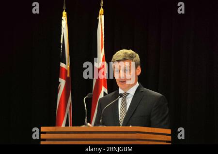 (170124) -- WELLINGTON, 24. Januar 2017 -- Neuseelands Premierminister Bill English spricht während einer Pressekonferenz in Wellington, Neuseeland, 24. Januar 2017. Der neuseeländische Premierminister Bill English sagte am Dienstag, dass Neuseeland andere Versionen des Freihandels nicht ausschließen werde, da die Vereinigten Staaten beschlossen hätten, aus dem Trans-Pacific Partnership Agreement (TPP) auszutreten. (Zhf) NEUSEELAND-WELLINGTON-PM-TPP SuxLiang PUBLICATIONxNOTxINxCHN Wellington 24. Januar 2017 Neuseelands Premierminister Bill English spricht während einer Pressekonferenz in Wellington Neuseeland 24. Januar 2017 Neuseelands Prime Mini Stockfoto