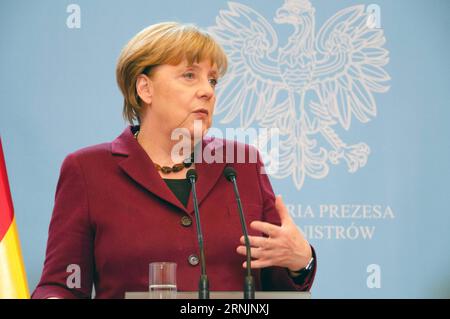 Bundeskanzlerin Angela Merkel spricht auf einer Pressekonferenz in Warschau am 7. Februar 2017. Die polnische Premierministerin Beata Szydlo und die deutsche Bundeskanzlerin Angela Merkel diskutierten am Dienstag über die jeweiligen Visionen für die Zukunft der EU. (wtc) POLEN-WARSCHAU-MERKEL-BESUCH ShixZhongyu PUBLICATIONxNOTxINxCHN Bundeskanzlerin Angela Merkel spricht AUF einer Pressekonferenz in Warschau Polen AM 7. Februar 2017 die polnische Premierministerin Beata Szydlo und die deutsche Bundeskanzlerin Angela Merkel diskutierten AM Dienstag über die jeweiligen Visionen für die Zukunft der EU WTC Polen Warschau Merkel Besuch ShixICongyu PUBLAT Stockfoto