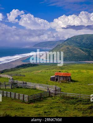 Ranch, Mattole River, King Range National Conservation Area, Lost Coast, Humboldt County, Kalifornien Stockfoto