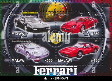 MALAWI - CA. 2012: Stempel von Malawi, zeigt Ferrari, ca. 2012 Stockfoto