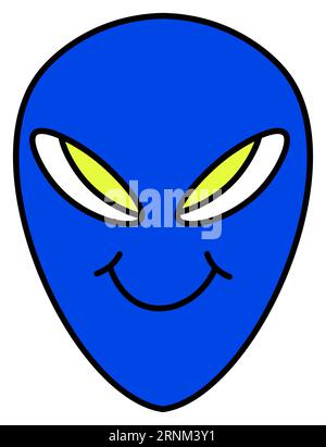 Alien mit blauem Gesicht, Sticker oder Emoticon-Vektor Stock Vektor