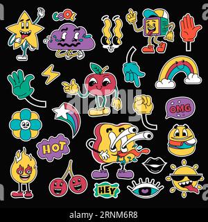 Aufkleber und Aufnäher, Emoticons und Emoji-Packs Stock Vektor