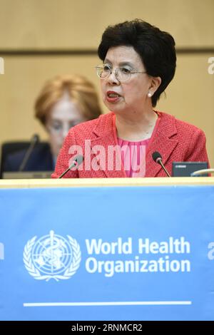 (170522) -- GENF, 22. Mai 2017 -- Generaldirektorin der Weltgesundheitsorganisation Margaret Chan spricht während der 70. Weltgesundheitsversammlung (WHA), in Genf, Schweiz, 22. Mai 2017. ) (hy) SCHWEIZ-GENF-WHA AlainxGrosclaude PUBLICATIONxNOTxINxCHN Genf 22. Mai 2017 Generaldirektorin der Weltgesundheitsorganisation Margaret Chan spricht während der 70. Weltgesundheitsversammlung Wha in Genf Schweiz 22. Mai 2017 Hy Schweiz Genf Wha PUBLICATIONxNOTxINxCHN Stockfoto