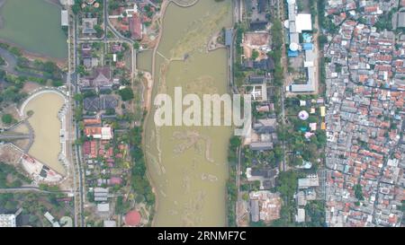 Luftaufnahme der Miniatur Indonesiens Karte, Taman Mini Indonesia Indah, Asien. Jakarta, Indonesien, 2. September 2023 Stockfoto
