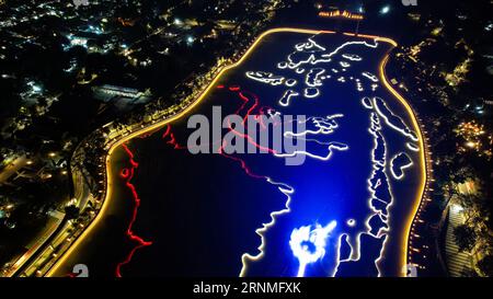Luftaufnahme der Miniatur Indonesiens Karte, Taman Mini Indonesia Indah, Asien. Jakarta, Indonesien, 2. September 2023 Stockfoto