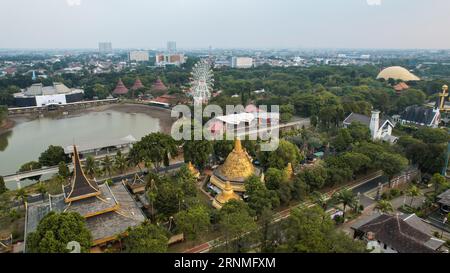 Luftaufnahme des Taman Mini Indonesia Indah, Asien. Jakarta, Indonesien, 2. September 2023 Stockfoto