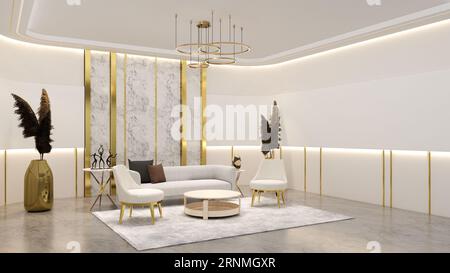 Wartezimmer-Büro mit leerem Backdrop für Branding Mockup. 3D-Illustrations-Rendering Stockfoto