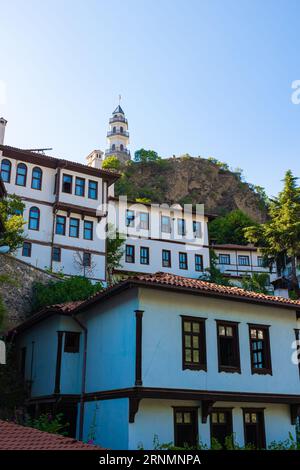 Blick auf das Viertel Goynuk von Bolu. Cittaslow Towns of Turkiye: Vertikales Hintergrundfoto. Stockfoto