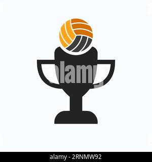 Design-Konzept Mit Logo Der Volleyball Championship Trophy Mit Symbol Für Volleyball Und Trophäe Stock Vektor
