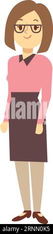 Frau in Brille und formeller Kleidung. Zeichentrickfigur Stock Vektor