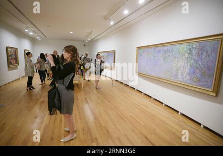 (170623) -- VANCOUVER, 23. Juni 2017 -- Besucher bewundern Gemälde während einer Vorschau der Ausstellung Claude Monets Secret Garden in der Vancouver Art Gallery in Vancouver, Kanada, 22. Juni 2017. Der geheime Garten von Claude Monet zeigt 38 Gemälde, die als die bemerkenswertesten Sammlungen des Impressionismus-Meisters Claude Monet gelten. Die Ausstellung ist vom 24. Juni bis 1. Oktober geplant. Liang Sen) (srb) CANADA-VANCOUVER-CLAUDE MONET-AUSSTELLUNG lixbaodong PUBLICATIONxNOTxINxCHN Vancouver 23. Juni 2017 Besucher bewundern Gemälde während einer Vorschau des Claude Monet S Secret Garden Stockfoto