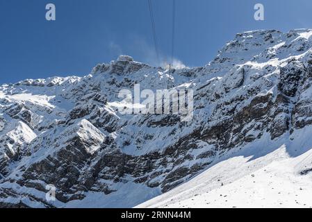 Der schneebedeckte Mt. Saentis in den Appenzeller Alpen, Blick von der Schwaegalp, Appenzell Ausserrhoden, Schweiz Stockfoto