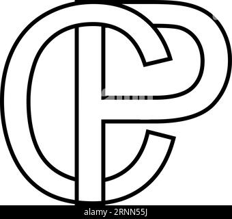 Logo-Zeichen pc, cp-Symbol-Zeichen mit ineinander verschränkten Buchstaben c p Stock Vektor