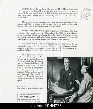 Innenseite des Programms mit dem Gemälde von R. J. Mitchell von Frank Beresford vom ca. September 1943 für eine Gala-Aufführung zugunsten des RAF Benevolent Fund im Rex Cinema, Jerusalem of LESLIE HOWARD als R.J. Mitchell in THE FIRST OF THE FEW / SPITFIRE 1942 Regie LESLIE HOWARD Music William Walton British Aviation Pictures / General Film Distributors (UK) - RKO Radio Pictures (US) Stockfoto