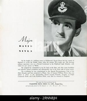 Die Innenseite des Programms zeigt Major DAVID NIVEN vom ca. September 1943 für eine Galaaufführung zugunsten des RAF Benevolent Fund im Rex Cinema, Jerusalem of LESLIE HOWARD als R.J. Mitchell in THE FIRST OF THE FEW / SPITFIRE 1942 Regie LESLIE HOWARD Music William Walton British Aviation Pictures / General Film Distributors (UK) - RKO Radio Pictures (US) Stockfoto