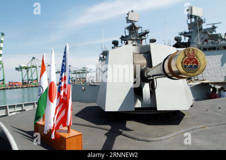 (170711) -- CHENNAI, 11. Juli 2017 () -- Foto vom 10. Juli 2017 zeigt indische Fregatte INS Shivalik, die im Hafen von Chennai im südöstlichen indischen Bundesstaat Tamil Nadu anlegt. Sie wird an der Malabar-Übung teilnehmen, die von den Seestreitkräften Indiens, der Vereinigten Staaten und Japans begleitet wird. (/Stringer)(whw) INDIEN-CHENNAI-GEMEINSAME MARINEÜBUNG Xinhua PUBLICATIONxNOTxINxCHN CHENNAI 11. Juli 2017 Foto aufgenommen AM 10. Juli 2017 zeigt indische Multi-Role-Fregatte ins Shivalik Docking im Hafen von CHENNAI südöstlicher indischer Staat Tamil es wird an der Malnaviabar-ÜBUNG teilnehmen, DIE von den Nades o begleitet wird Stockfoto
