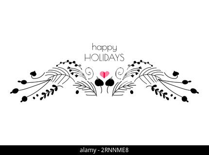 Weihnachten handgezeichnete Illustration mit Zweigen, Blättern, Herzen, Weihnachtsbaumzweigen im Doodle-Stil Stock Vektor