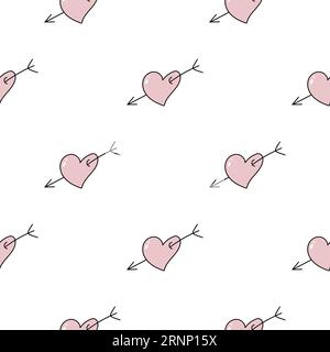 Vector niedlich Hand gezeichnetes nahtloses Muster mit rosa Herzen und Pfeilen Stock Vektor